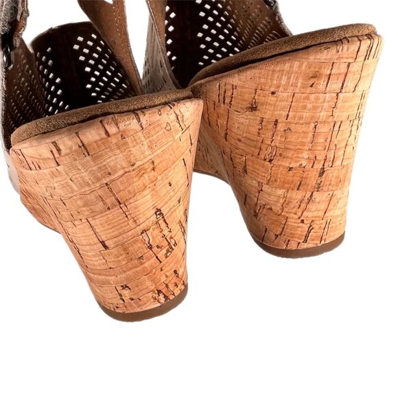 Rockport Womens Tan Taupe Perforated Leather Peep Toe Cork Wedge Shoes Sz 8.5 - Picture 8 of 12
